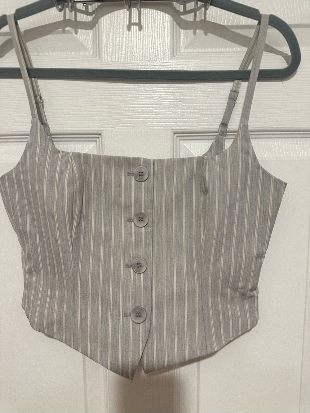 Rachel Zoe Gray and Cream Striped Button-Front Cropped Cami
